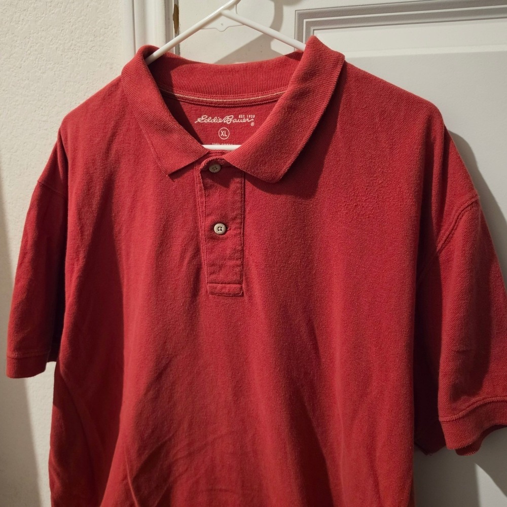 Eddie Bauer Mens XL Red Short Sleeve Cotton Pique Polo Shirt Solid Classic Fit
